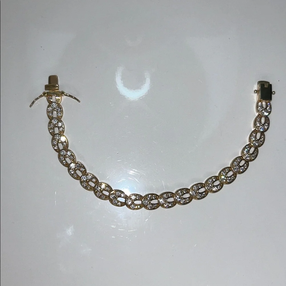 NWOT Gold Plt Sterling Silver Rhinestone Horseshoe Link Designer Line Bracelet